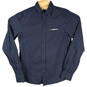 Scotch & Soda Button Down Regular Fit Men Small Blue Geometric Print Long Sleeve